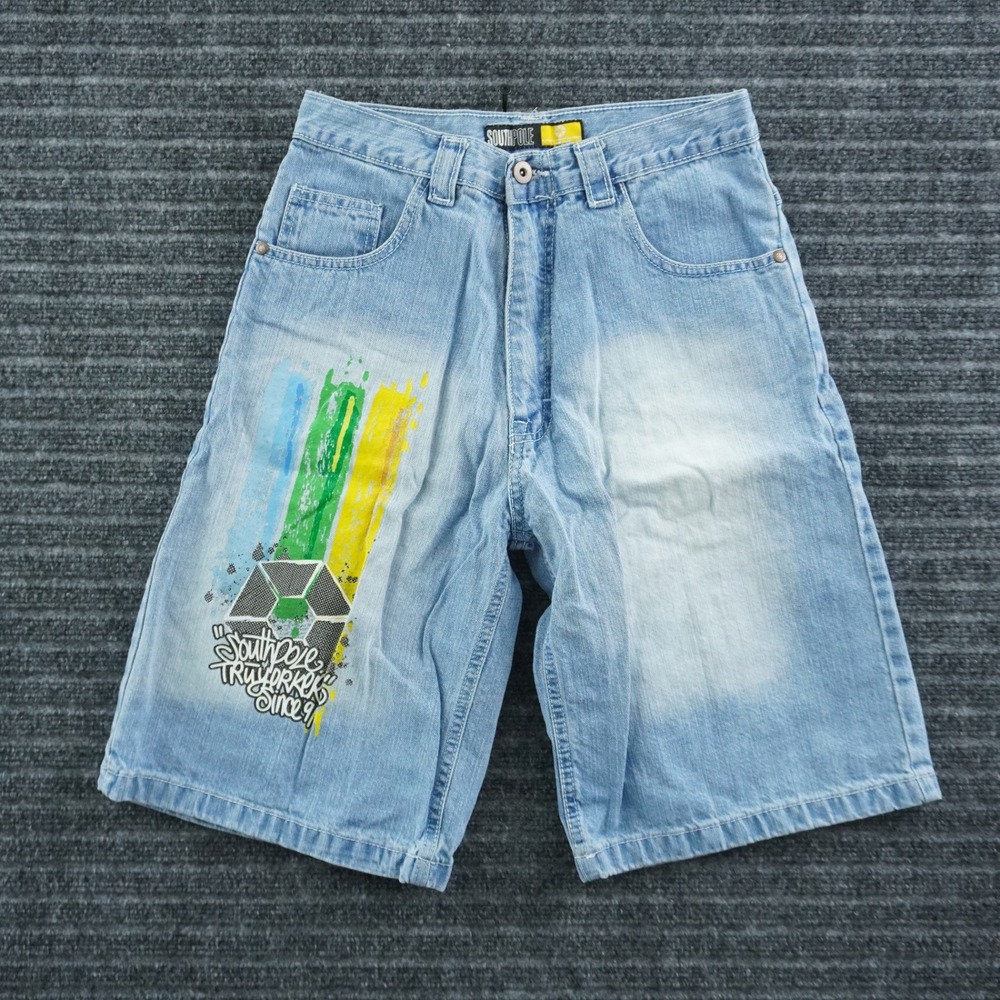 Southpole Denim Shorts Boys 18 Light Blue Baggy Y2K Graphic Print Streetwear
